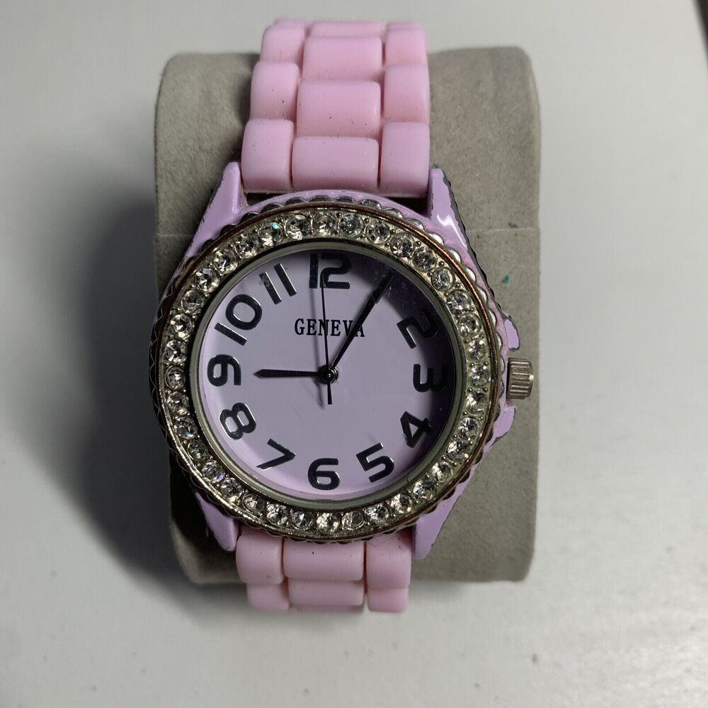 Geneva Purple Women's Wrist Watch with Rhinestone Crystals Silicone Band